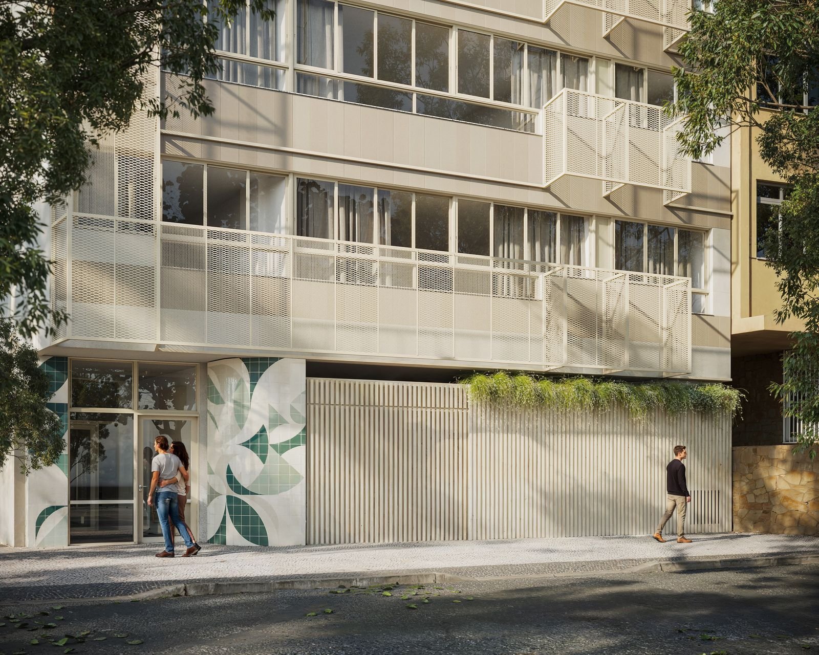 Acesso do Be.in.Rio Pompeu Loureiro 110 com painel do Coletivo Muda