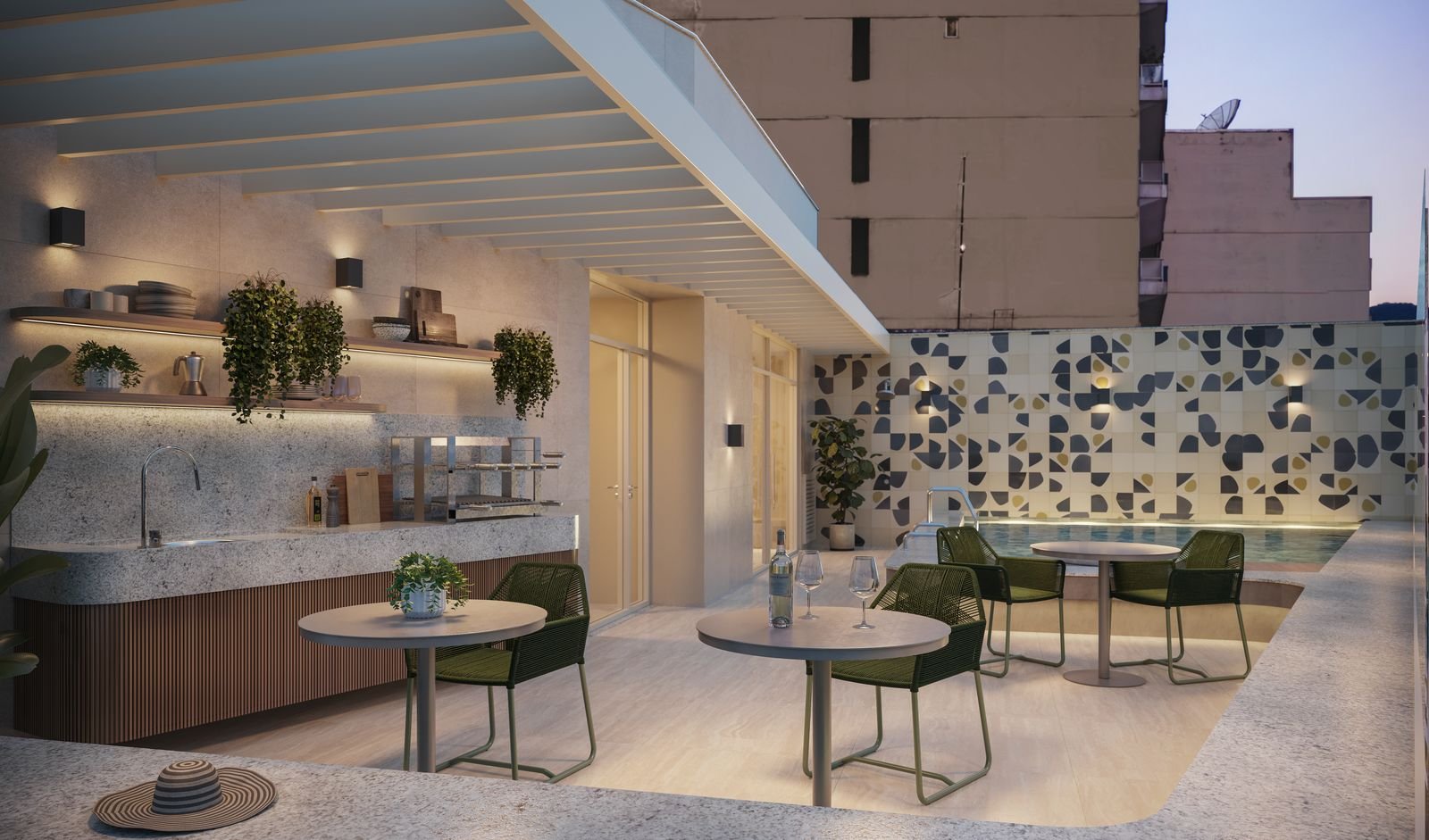 Espaço gourmet no terraço do Be.in.Rio Pompeu Loureiro 110