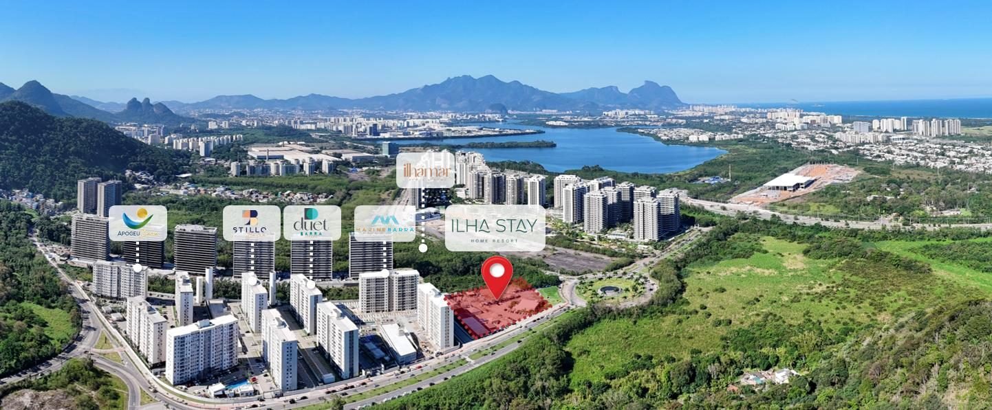Vista aérea dos empreendimentos da Riva na Barra Olímpica e do terreno do Ilha Stay