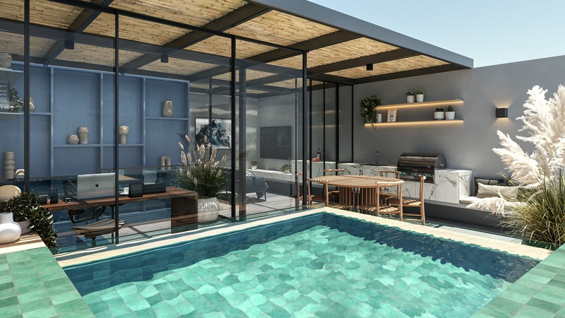 Área de lazer com piscina do Oceà Jardim Oceânico