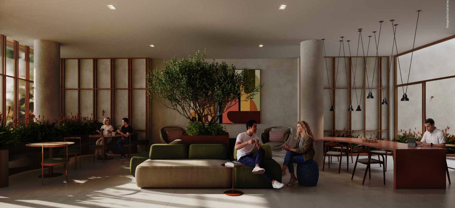 Super Lobby do Somos Lapa com lounge e espaço de trabalho compartilhado